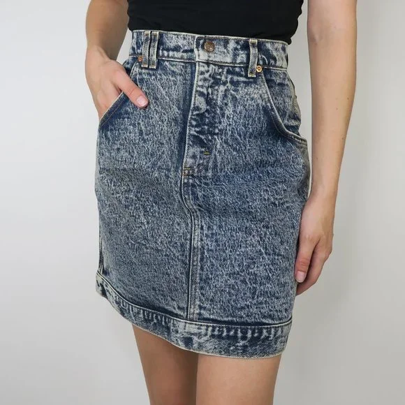 Vintage 80s Acid Wash Denim Mini Skirt - Lee